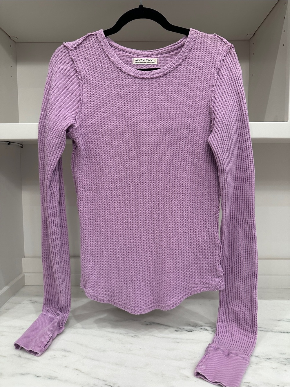 The Free People medium Long Sleeve Waffle-Knit Top — Lavender. Like new